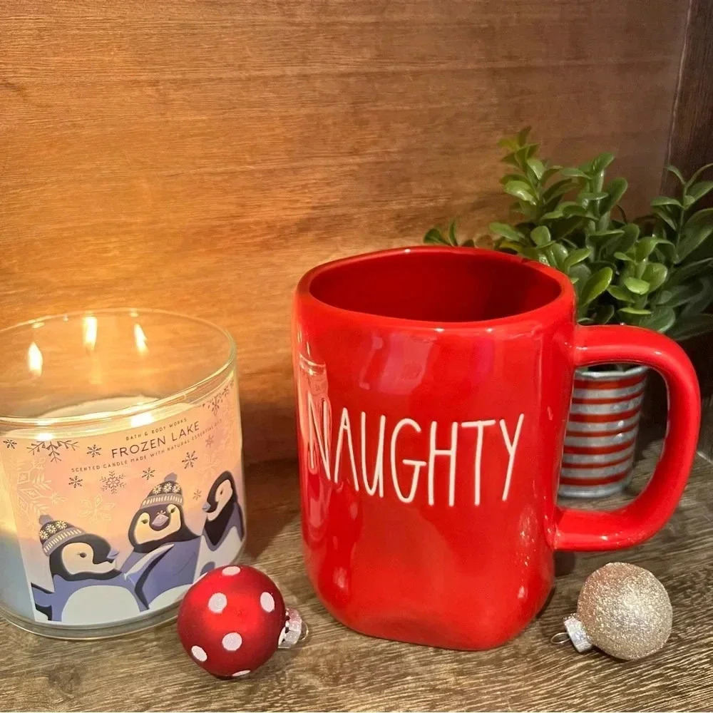 NEW RARE NAUGHTY/NICE - Double Sided Fun Red Rae Dunn Ceramic Coffee Mug/Cup ❤️ - Picture 9 of 10
